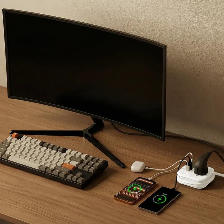 مقبس كهربائي عالمي 2500 واط مع USB-C ومنفذين USB-A بطول 1.2 متر