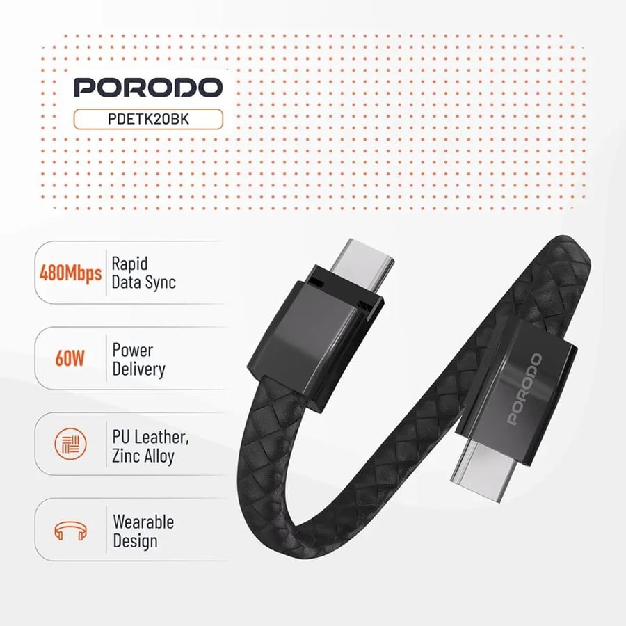 سلك USB-C إلى USB-C مع سوار المعصم بمشبك فولاذي مغناطيسي من بورودو