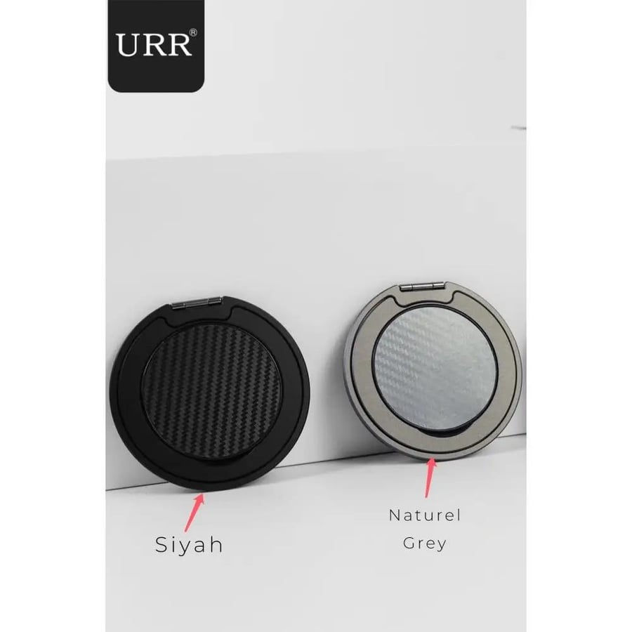 مسكة وحامل جوال مغناطيسي URR MagSafe بدوران 360° – ألومنيوم وكيفلار – رمادي