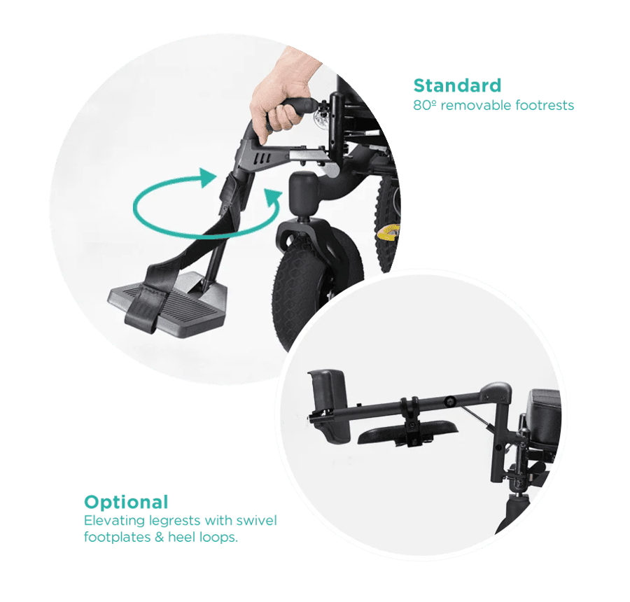 Optional elevating legrests with swivel