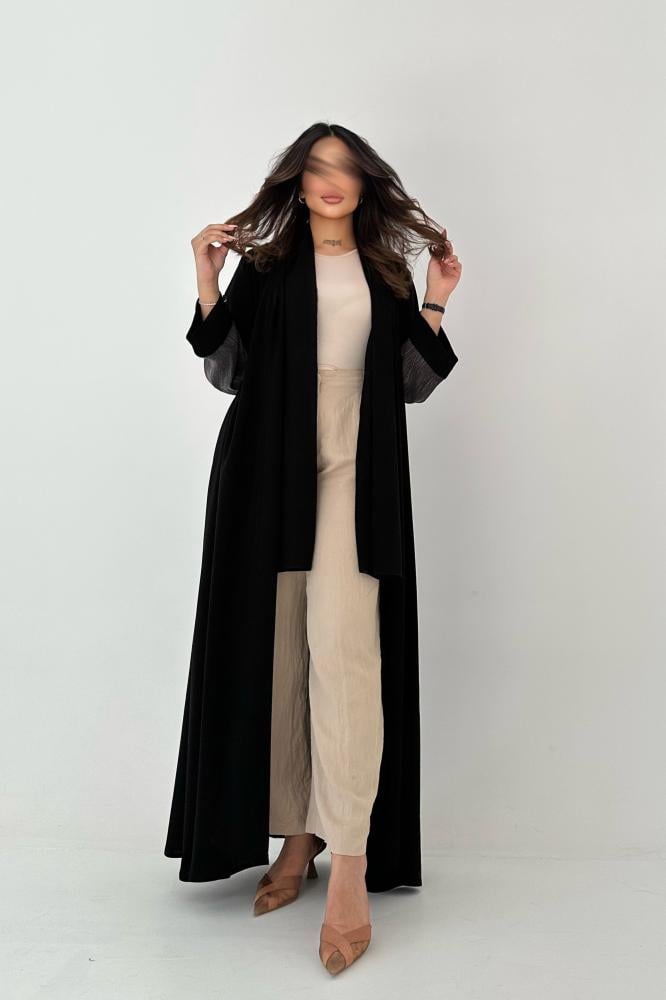 عبايه سوده ساده باكمام جاكار ياباني - خمرة