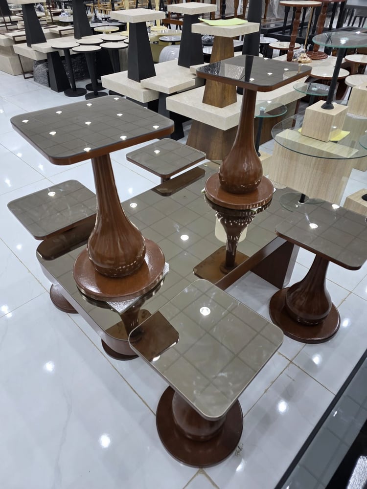 طاولات 7 قطع مراية NEW لون بني معتق