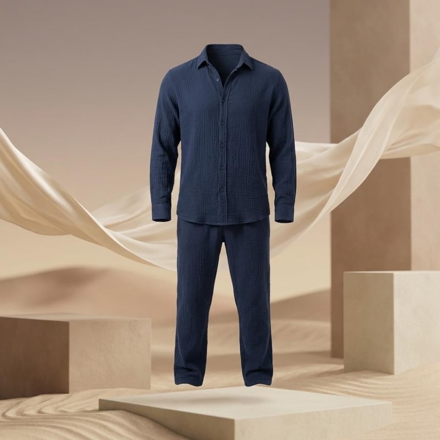 Linen set navy blue