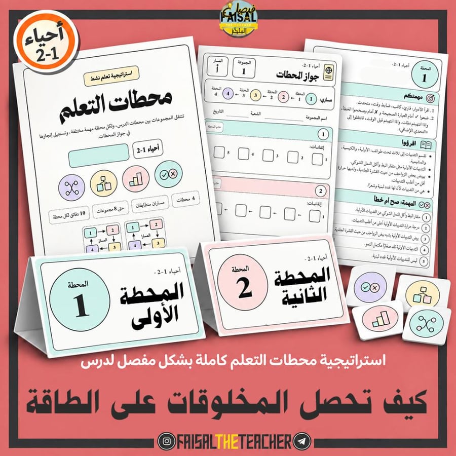 محطات التعلم: كيف تحصل المخلوقات الحية على الطاقة، احياء 2-1