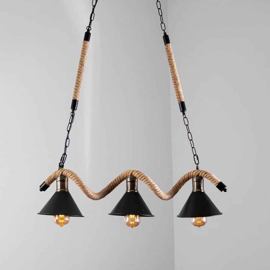 Black hanging chandelier with rope coating