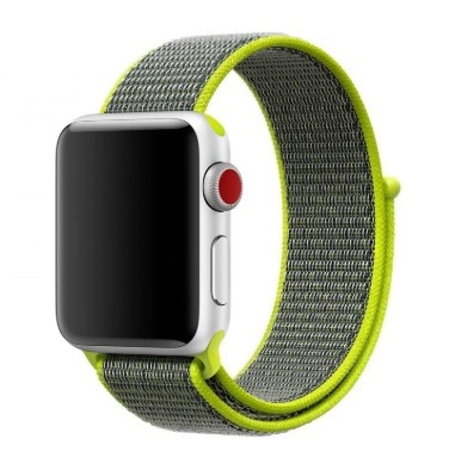 سوار اخضر رمادي قماش ساعة ابل Green grey nylon strap