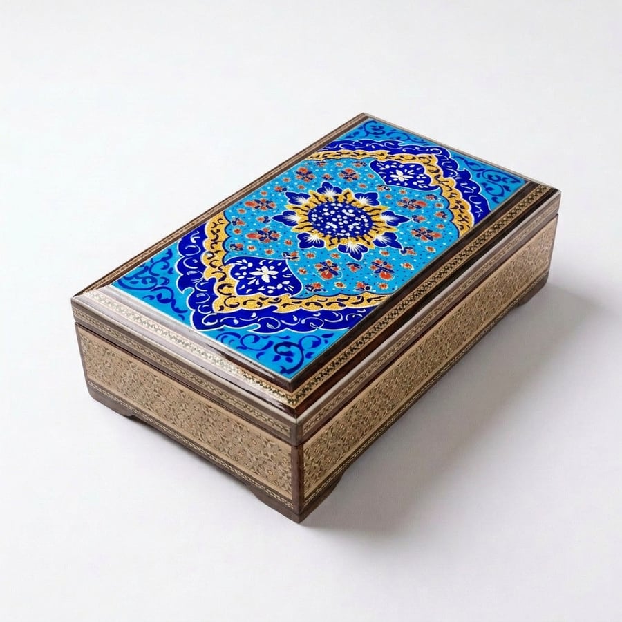 صندوق خشب نقش أصفهان يدوي21سم *11سم *5سم
