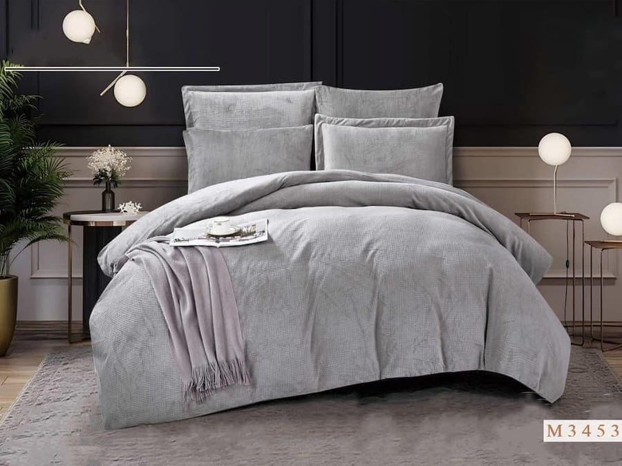 Velvet bedspread in gray color, winter, single and a half