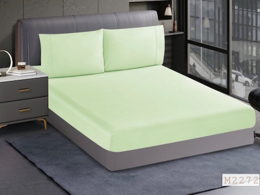 3-piece elastic sheet set in apple color, 100% cotton, single and half