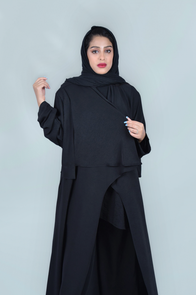 عباية (طقـــم) موديل قصة أمامية | أسود