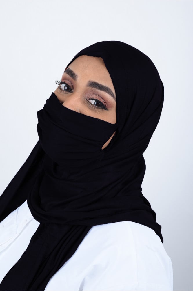 حجاب مع كمامة ذكي من قماش قطن الاسترتش