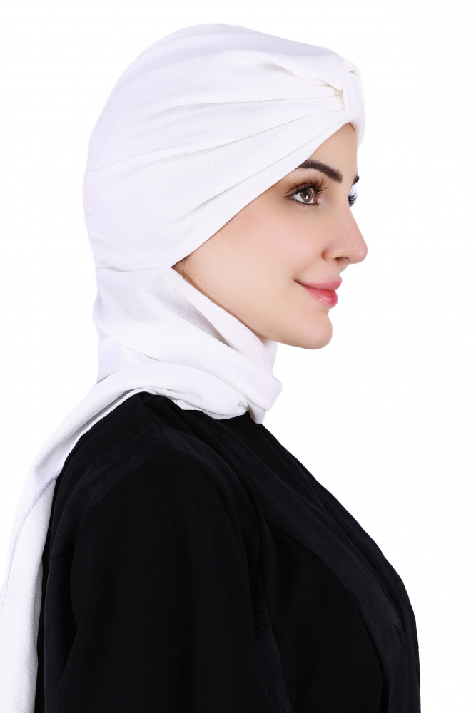 توربان بعقدة مع سكارف لون أوف وايت قماش قطن ناعم من بلاك وينج