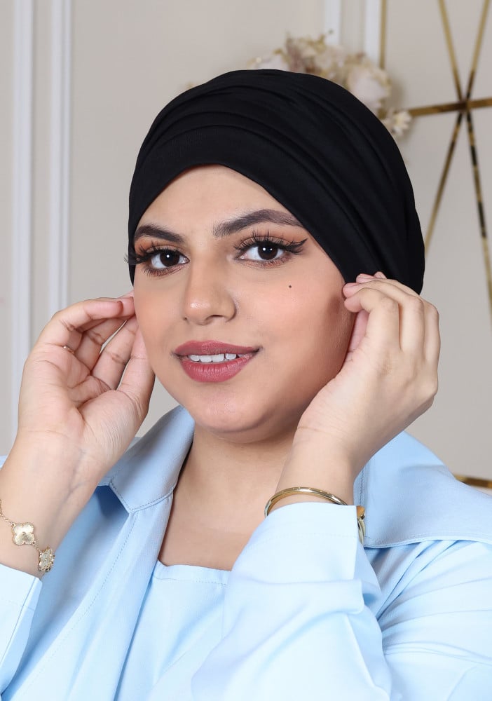 توربان آسيا متعدد الثنيات أناقة الأسود بلمسة بلاك وينج