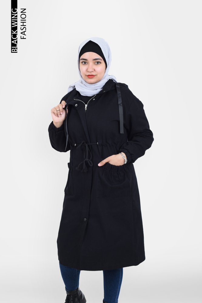 جاكيت مع غطاء رأس وسحاب أمامي