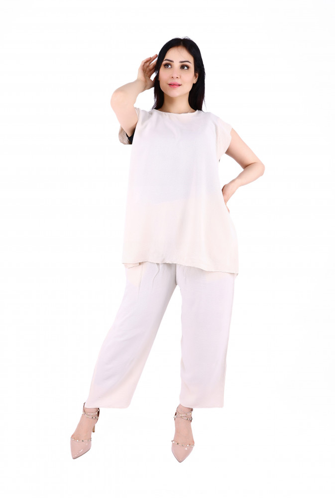 طقم قصير ثلاث قطع | بيج | مجموعة كلاسيكية