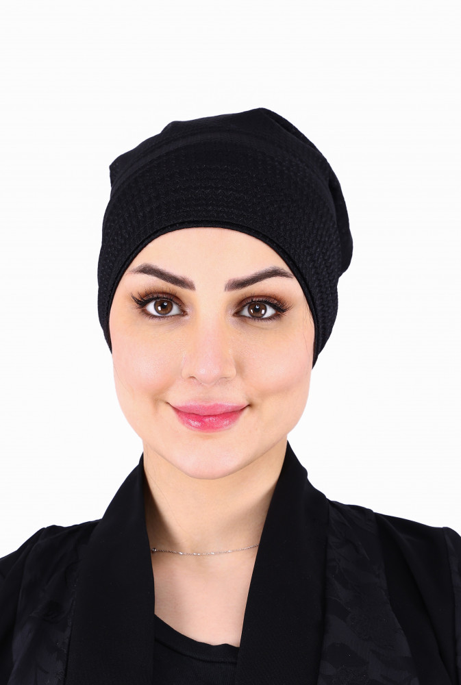 توربان قطني ناعم بلمعة  قطعتين  لون أسود  إغلاق بلصق من بلاك وينج