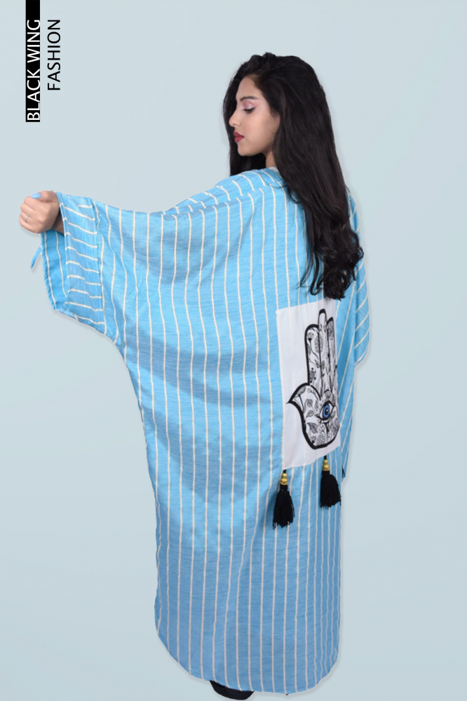 جلابية مطبوعة خطوط طولية سماوية