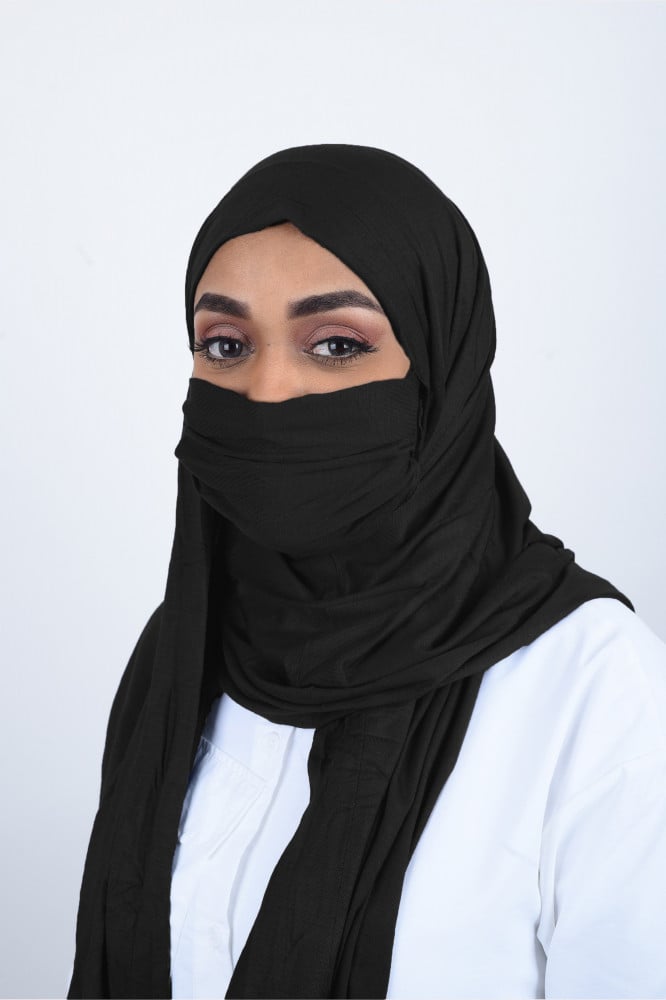حجاب مع كمامة ذكي من قماش قطن الاسترتش
