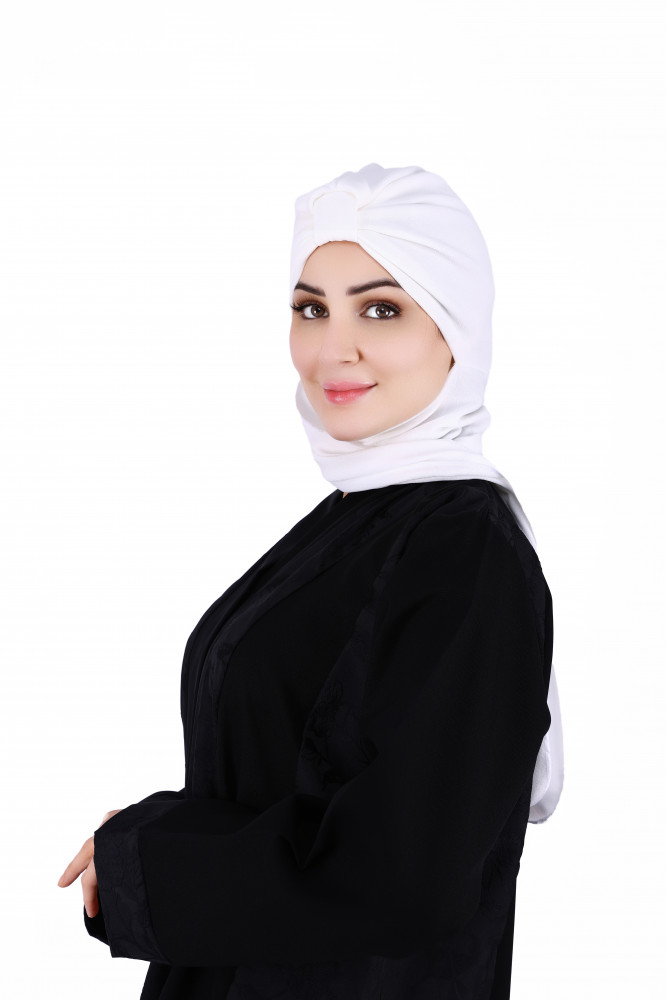 توربان بعقدة مع سكارف لون أوف وايت قماش قطن ناعم من بلاك وينج