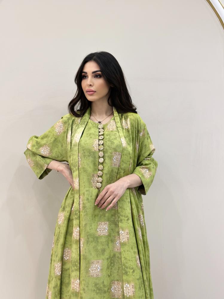 عباية لينن مشجر مع طقم فستان