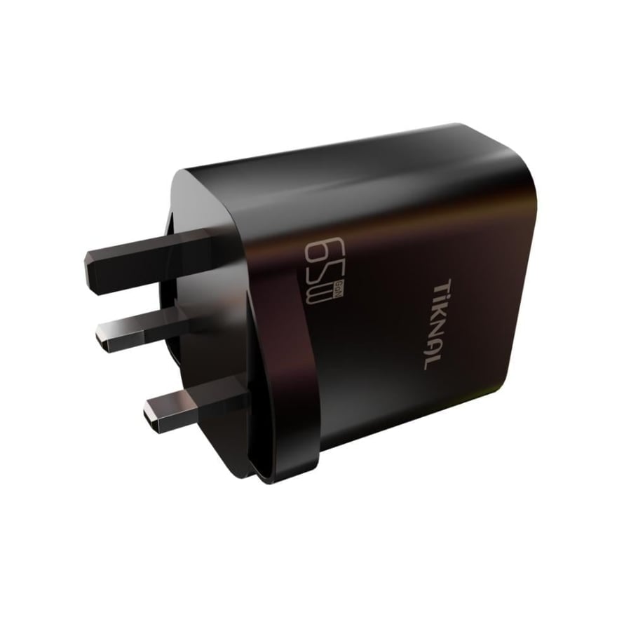 TiKNAL 65W GaN Charger - Dual USB-C PD & USB-A QC 3.0 - شاحن TiKNAL GaN بقدرة 65 واط بمنفذي USB-C PD و USB-A QC 3.0