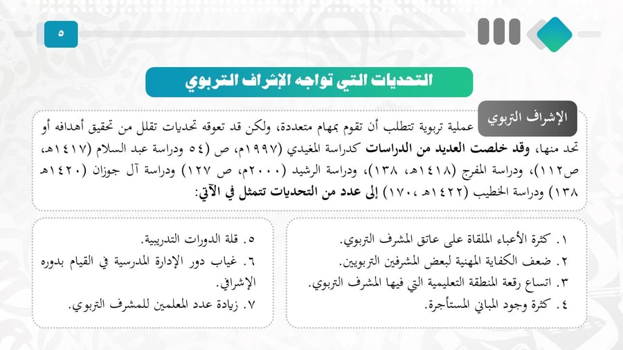 التحديات التي تواجه الإشراف التربوي: دراسة تحليلية في ضوء الأدبيات التربوية المحلية والدولية