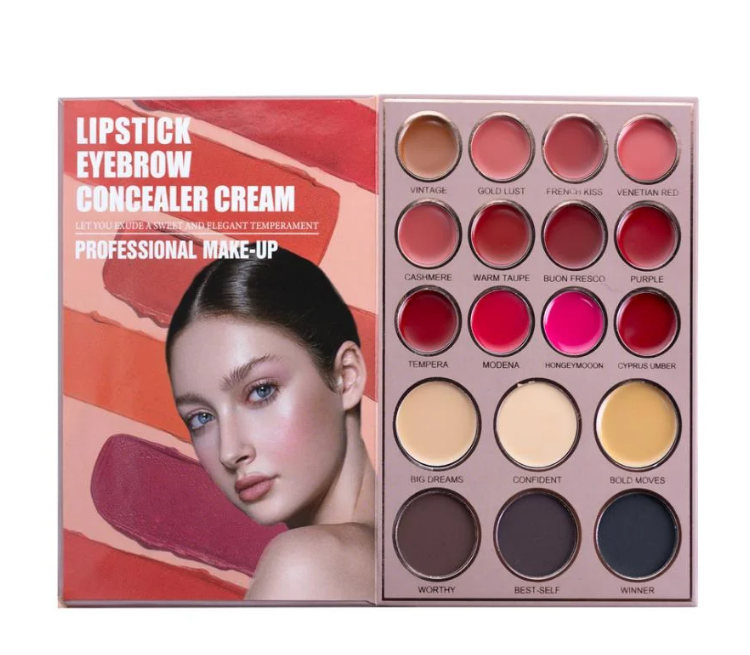 Christine 5-in-1 palette notebook – shadows, highlighter, concealer, and eyebrow lipstick