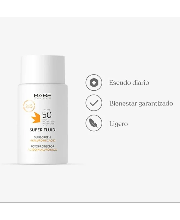 واقي شمس بابي سوبر فلويد SPF50 بحمض الهيالورونيك – 50 مل ترطيب وحماية عالية