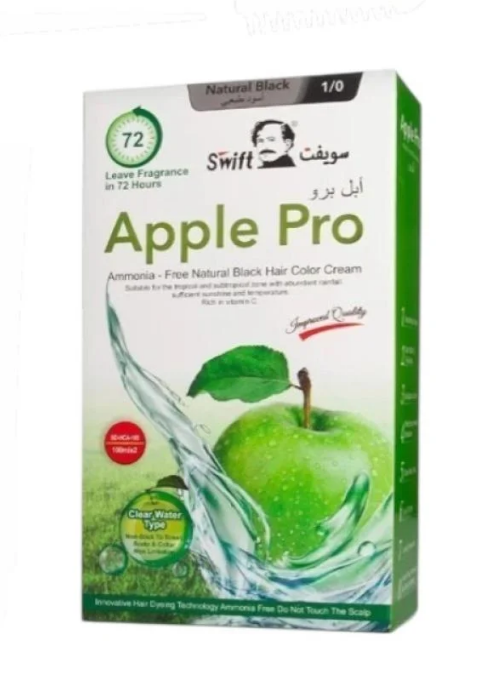 صبغة شعر Swift Apple Pro 1/0 أسود طبيعي 100 مل لون ثابت ولمعان رائع