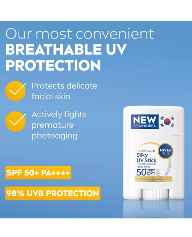 Nivea Sun Silk Stick SPF50+ – واقي شمس للوجه سهل الاستخدام بملمس حريري