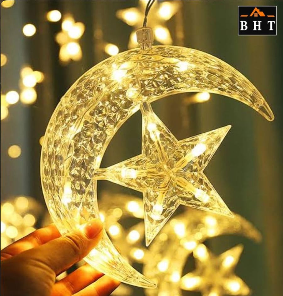 زينة رمضان هلال و نجمه 2متر مع زر تحكم بحركة الإضاءة