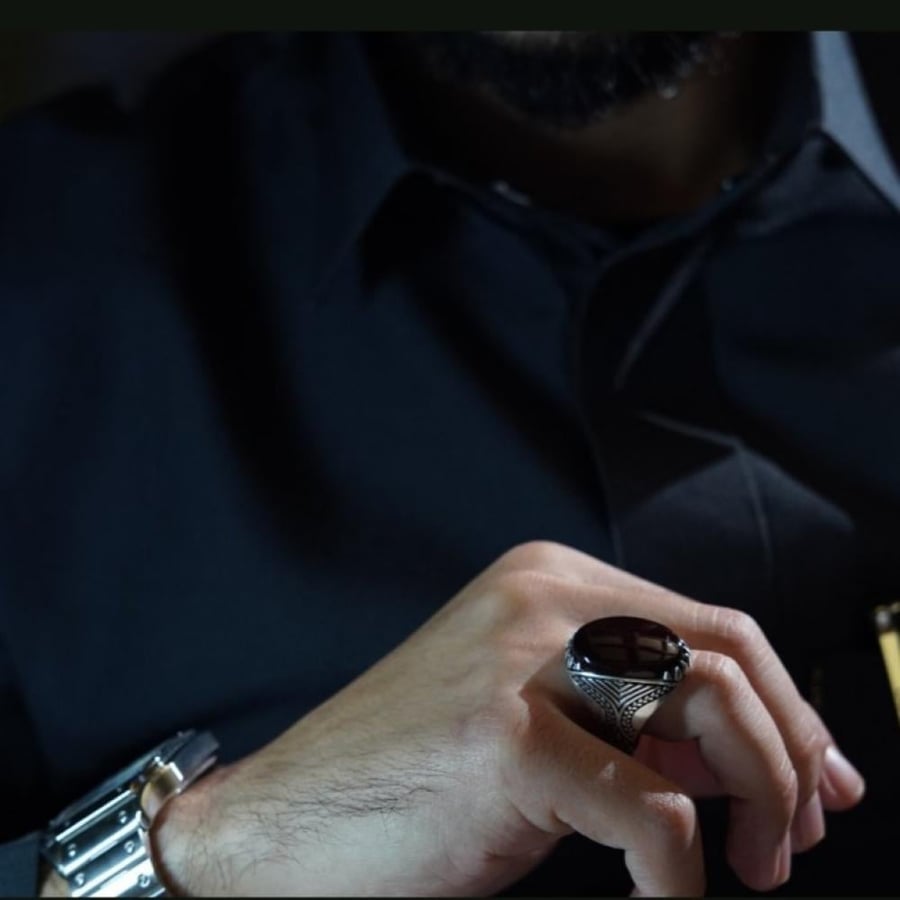 خاتم فضة عقيق يماني كبدي