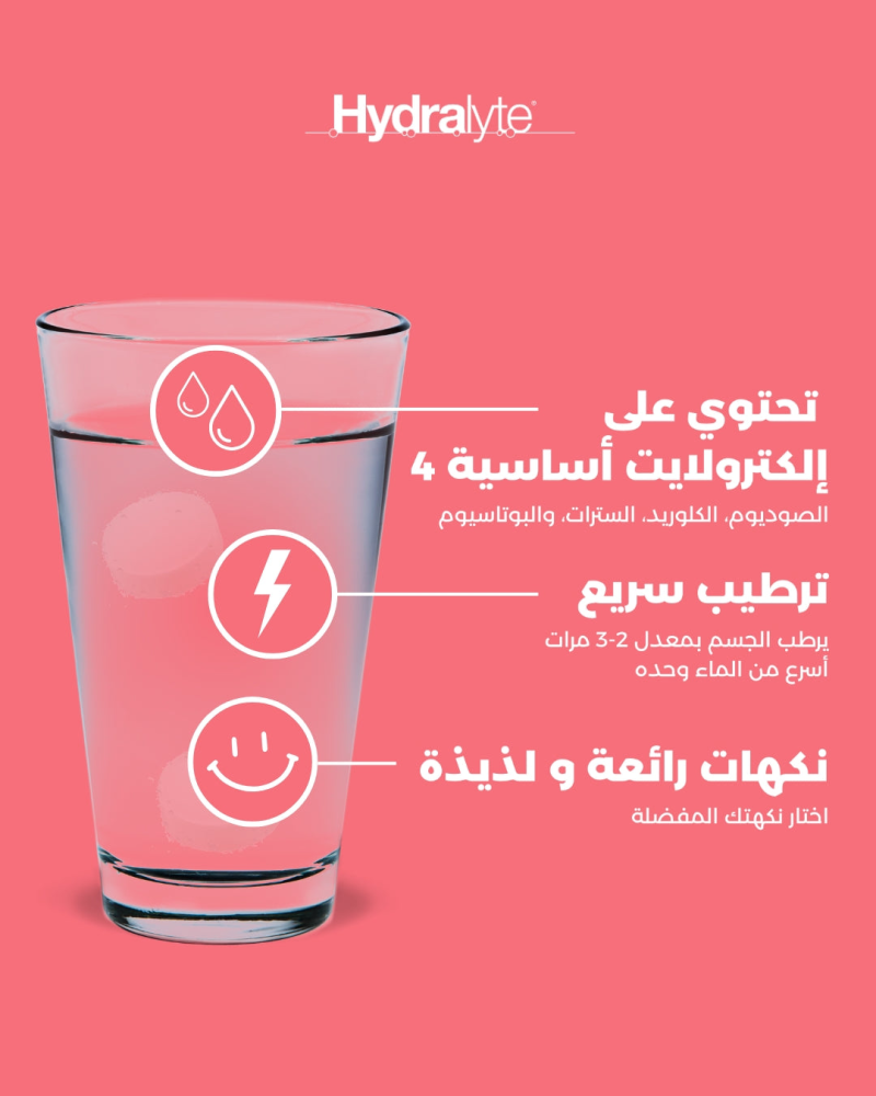 هيدرالايت أقراص فوارة إلكتروليت بنكهة البطيخ المنعش – 20 قرص Hydralyte Watermelon Burst-Flavoured Effervescent Electrolyte Tablets – 20 Eff Tabs