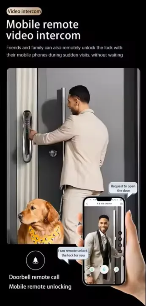 قفل باب ذكي بتقنية التعرف على الوجه والاتصال الذكي (Tuya)