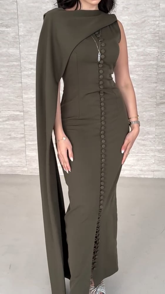 Women's evening dress crepe Barbie olive color