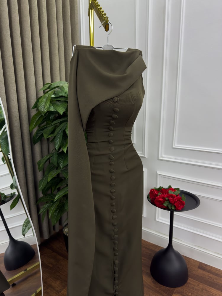 Women's evening dress crepe Barbie olive color