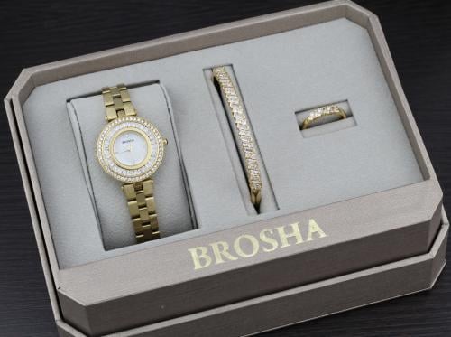 طقم نسائي من BROSHA استيل زيركون فضي وذهبي
