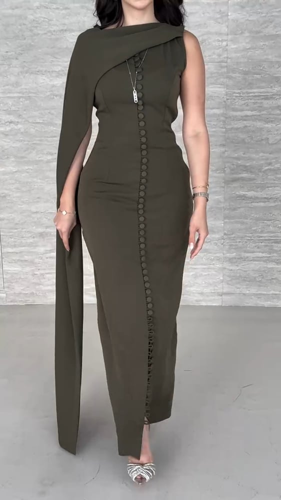 Women's evening dress crepe Barbie olive color