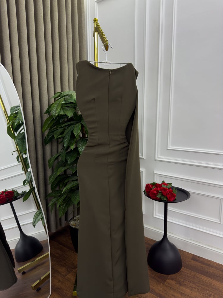 Women's evening dress crepe Barbie olive color