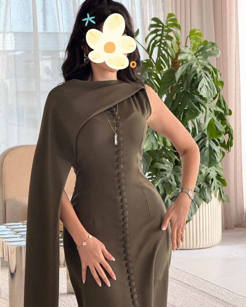 Women's evening dress crepe Barbie olive color