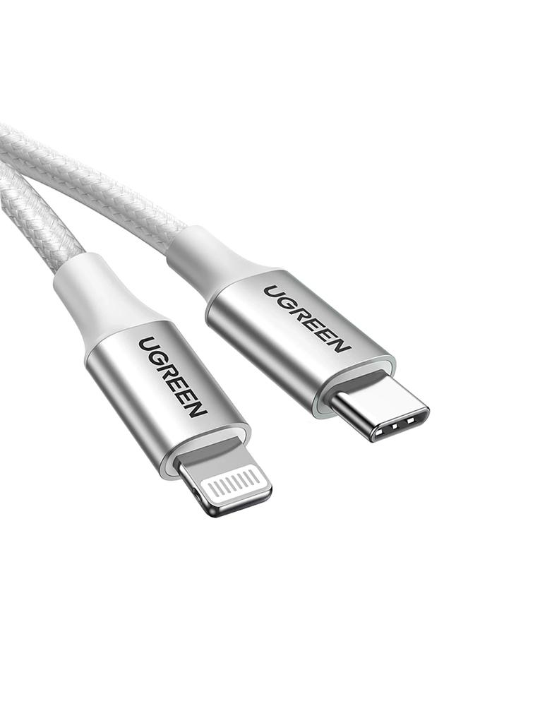 كيبل شحن ايفون Type-C إلى Lightning من UGREEN US304 | شحن السريع PD | نايلون المضفر 1 متر | فضي