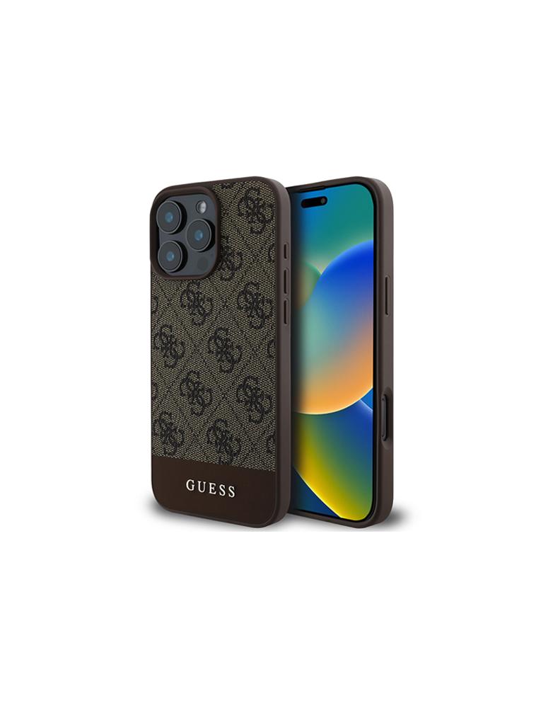 جراب ايفون 16 برو من غوتشي - تصميم مميز يحمل شعار GUESS 4G - جلد - بني