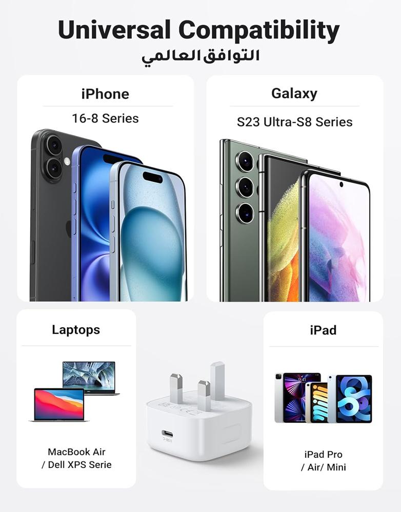 شاحن جداري 30 واط UGREEN CD127 - منفذ Type-C - بتقنية PD لشحن السريع