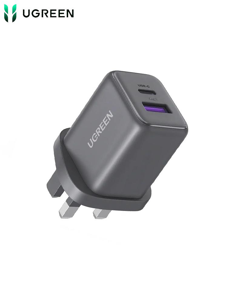 شاحن سريع 30 واط UGREEN X516 - منفذين Type-C وUSB - تقنية GaN - رمادي