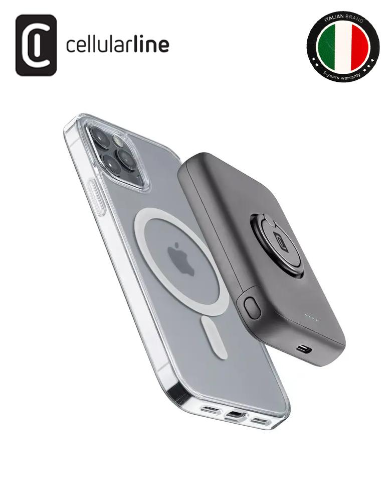 باولا بانك لاسلكي بسعة 5 الف Cellularline مع مسكه لليد مغناطيسي ومنفذ