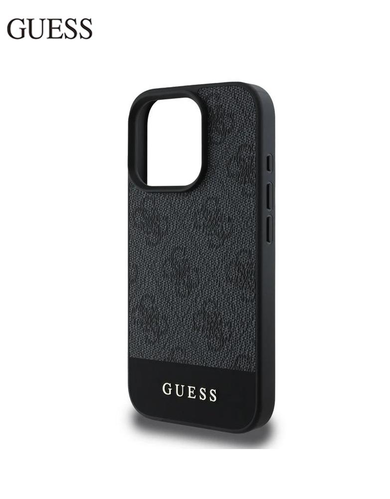 جراب ايفون 16 برو ماكس من Guess - تصميم يحمل شعار 4G غوتشي جلدPU رمادي