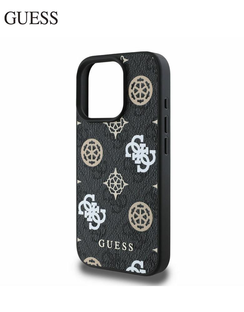 جراب ايفون 16 برو ماكس من Guess - تصميم شعار نقش GUESS 4G وشعار Peony