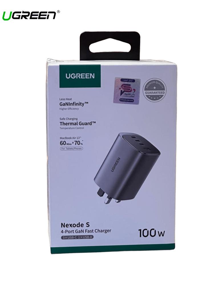 شاحن جداري 100 واط UGREEN X565 - بـ 3 منافذ Type-C ومنفذ USB-A - رمادي