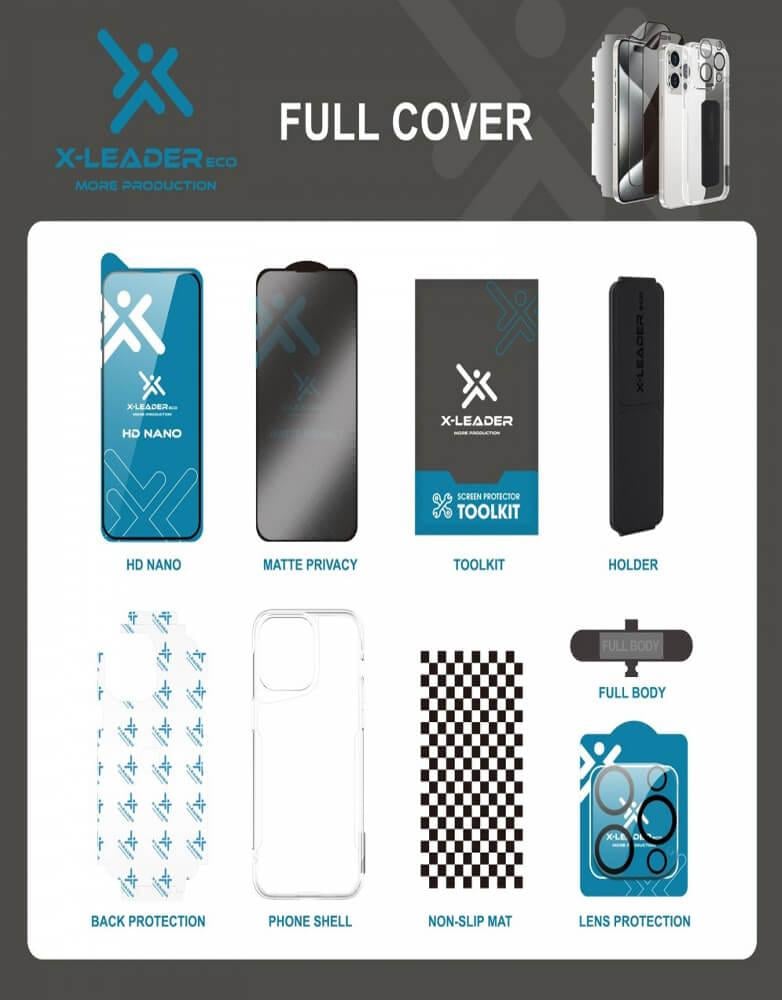 بكج حماية متكامل 6 في 1 للايفون (16-15-14) من X-Leader Eco | مع مسكة استاند مكتبي