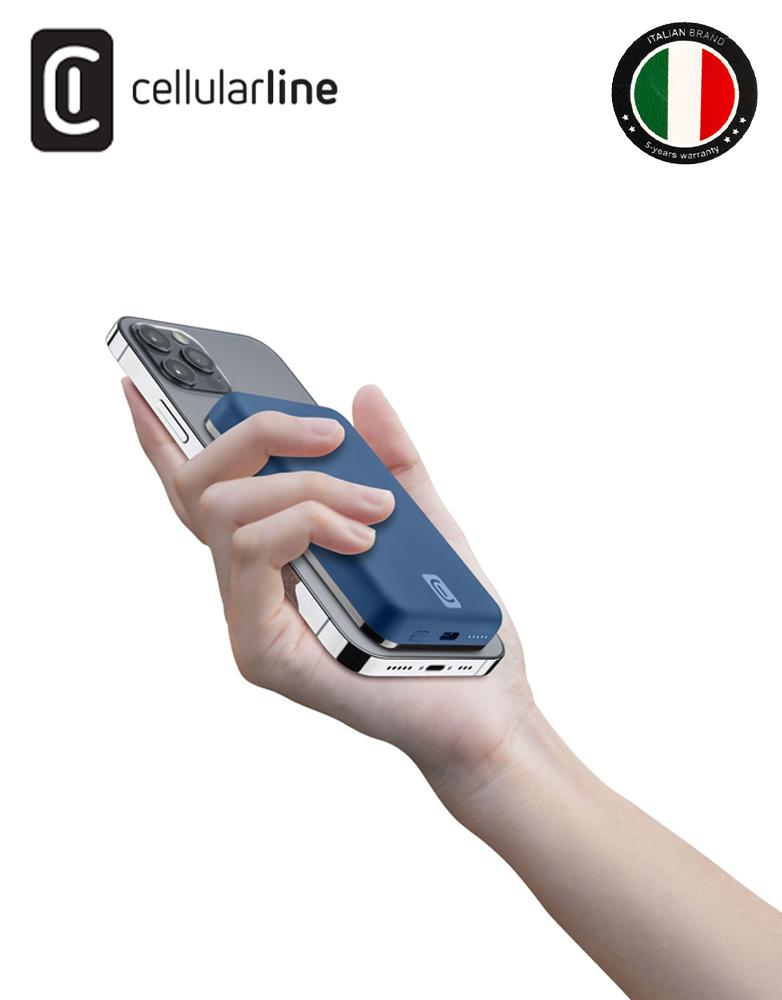 باور بانك لاسلكي بسعة 5 الف مللي أمبير Cellularline شحن مغناطيسي ومنفذ